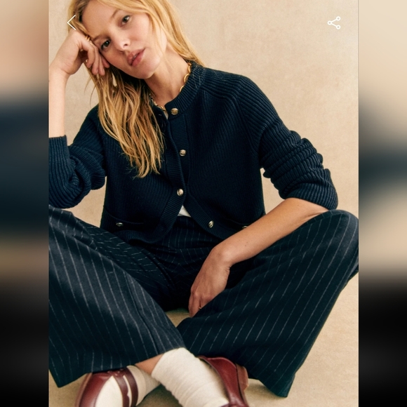 Sezane Madeline Cardigan - Navy with Gold Buttons - Picture 4 of 7